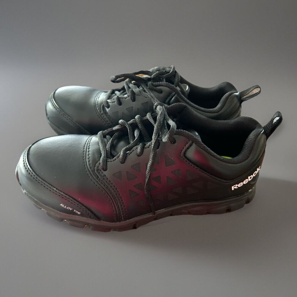 Reebok Women's Sublite Safety Cushion Work Shoes RB047 Black Leather Size 7.5M